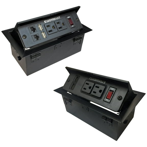 Hidden Metal Pop-Up Table Top Box Power Centers - AC Power, USB, RJ45