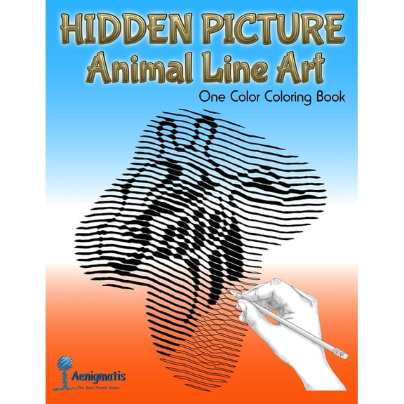 Hidden Picture Animal Line Art: One Color Coloring Book, (Paperback)