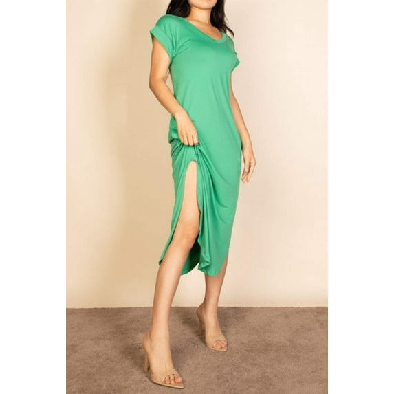 Hidden Pocket Batwing Sleeve V Neck Long Dress