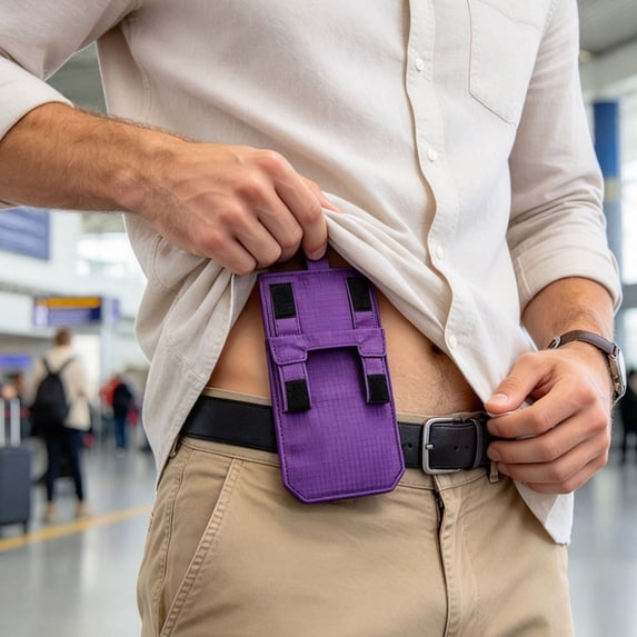 Hidden Pocket Travel Wallet with Belt Loop, Foldable Phone Id Card and Cash Organizer, Under Clothing Passport Money Pouch for Airport Commuting Business Trips and Daily Travel, Purple