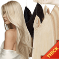 thumbnail image 1 of Hidden Secret Clip in Extensions Real Hair Wire in Weft One Piece THICK Human Hair Extensions Headband With 4 Clips Adjustable Black 12"-22", 1 of 13