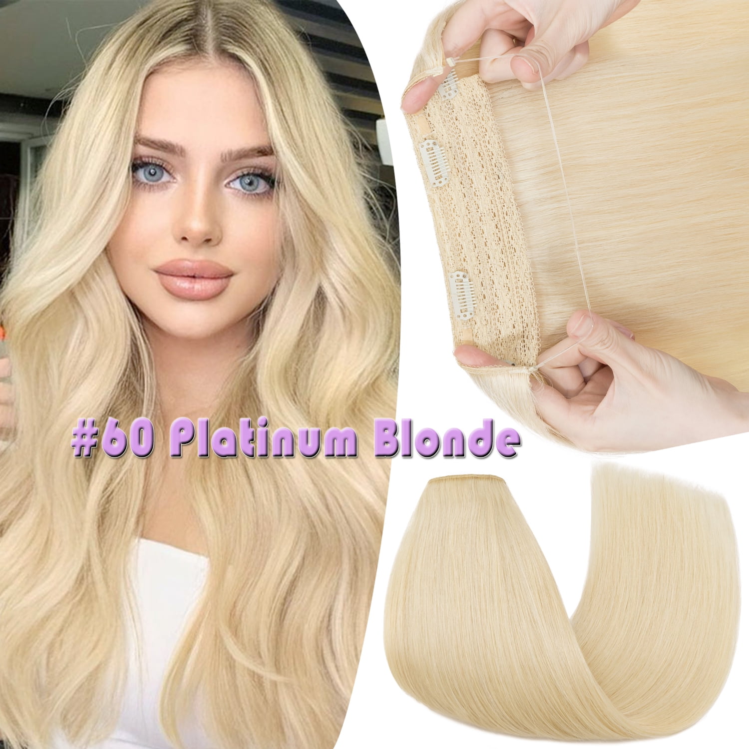 Hidden Secret Clip in Extensions Real Hair Wire in Weft One Piece THICK