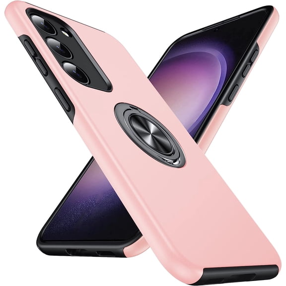 Hidden Series Galaxy S23 Case 5G,[Heat Dissipation][No Fall-Off Kickstand] 360°Metal Ring, 15Ft Military Grade Shockproof Protective Phone Case Designed for Samsung Galaxy S23 6.1", Pink