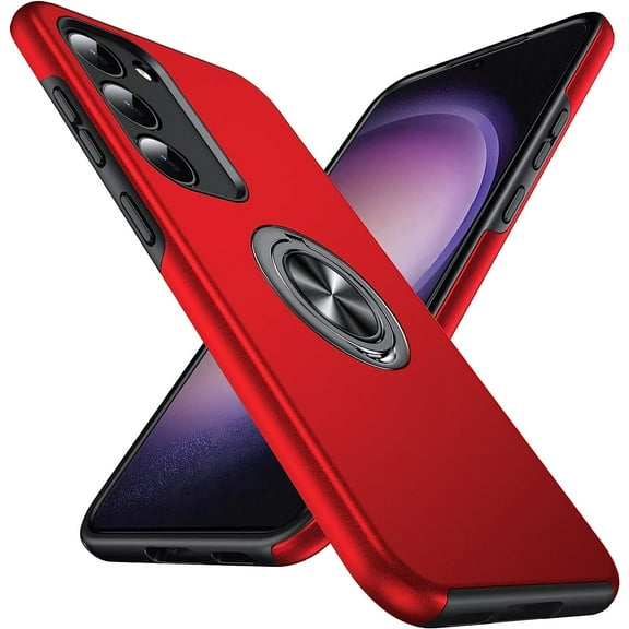 Hidden Series Galaxy S23 Case 5G,[Heat Dissipation][No Fall-Off Kickstand] 360°Metal Ring, 15Ft Military Grade Shockproof Protective Phone Case Designed for Samsung Galaxy S23 6.1", Red