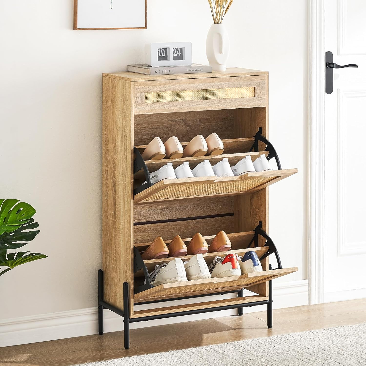 Hidden Shoe Cabinet with Drawer/ 2 Flip Doors Narrow Shoe Storage ...