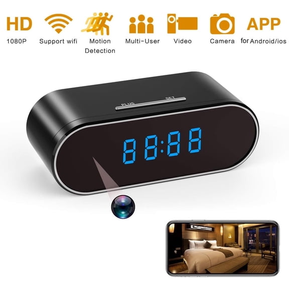 Camera Clock 1080P Full HD WiFi Cam with Night Vision 120 View Motion Detection Remote Live View on Phone, for Home Security & Indoor Monitoring