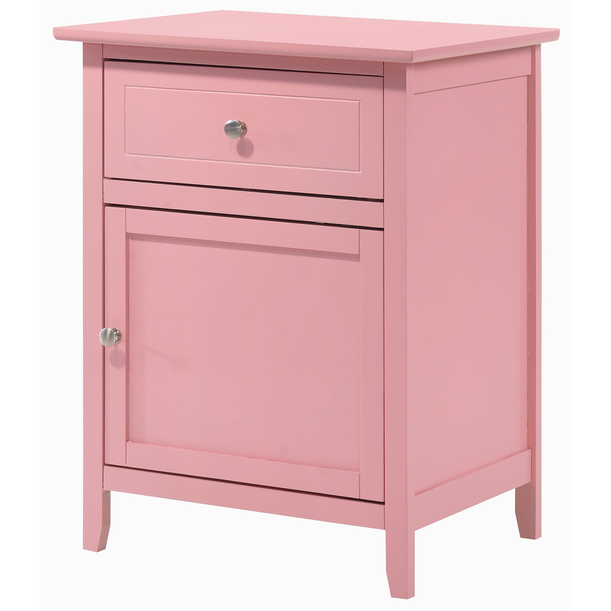 Hidden Storage Nightstand with 1drawer and 1 Door Pink