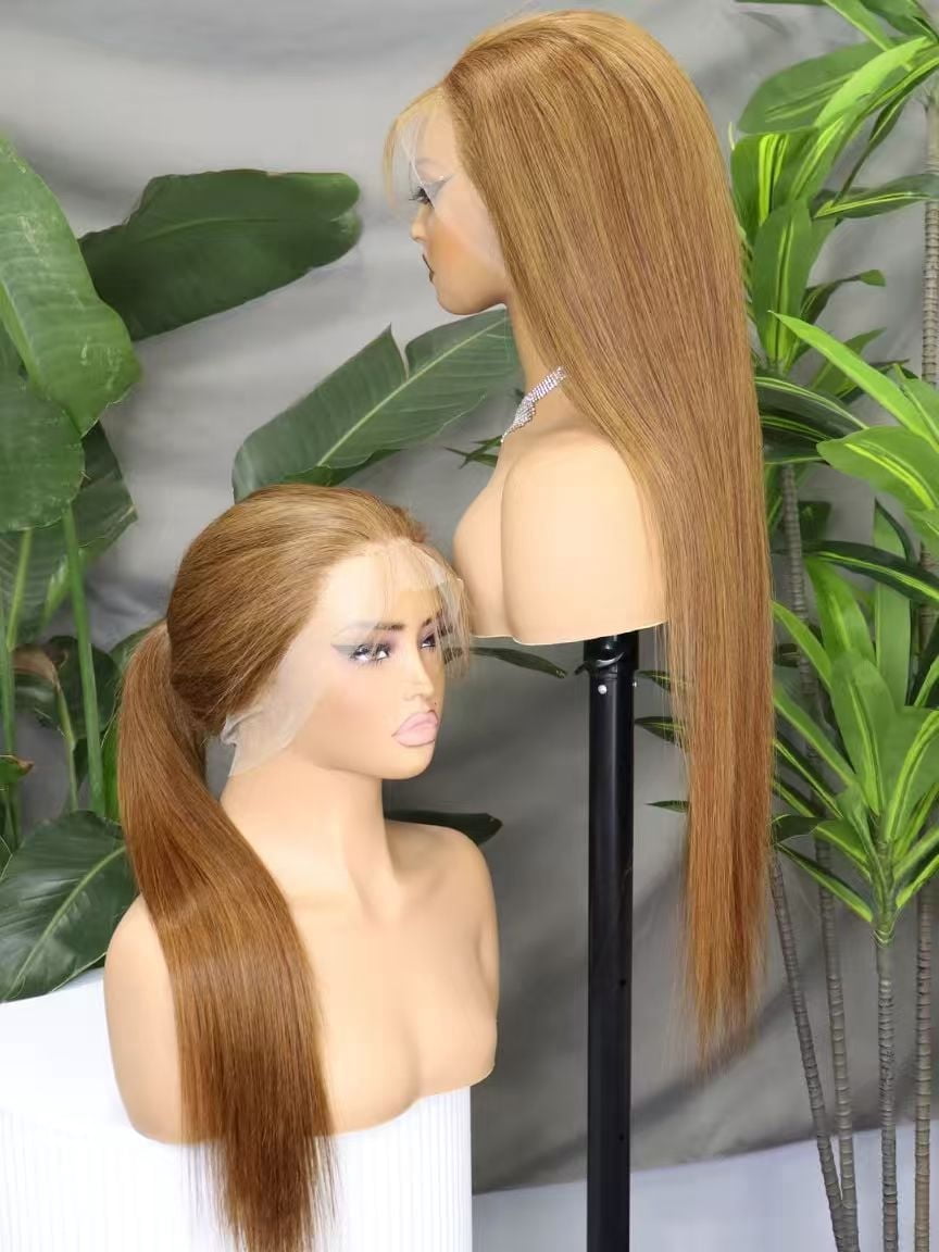 Hidden Strap Straight 360 Full Lace Front Wig Human Hair Glueless Wigs 26inch Pre Plucked 250% Density 4# BROWN Color Wig With Drawstring HD Full Lace Human Hair Wigs 26Inch