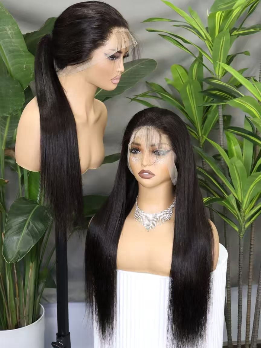 Hidden Strap Straight 360 Full Lace Front Wig Human Hair Glueless Wigs 26inch Pre Plucked 250% Density Natural Color Wig With Drawstring HD Full Lace Human Hair Wigs 26Inch