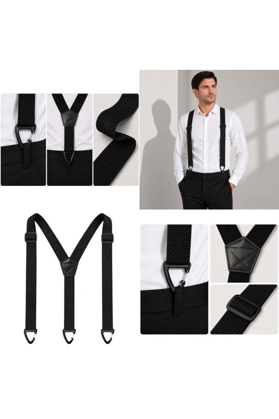 Hidden Suspenders for Men Under Clothes with 3 Snap Loop (1.5" Wide)Black