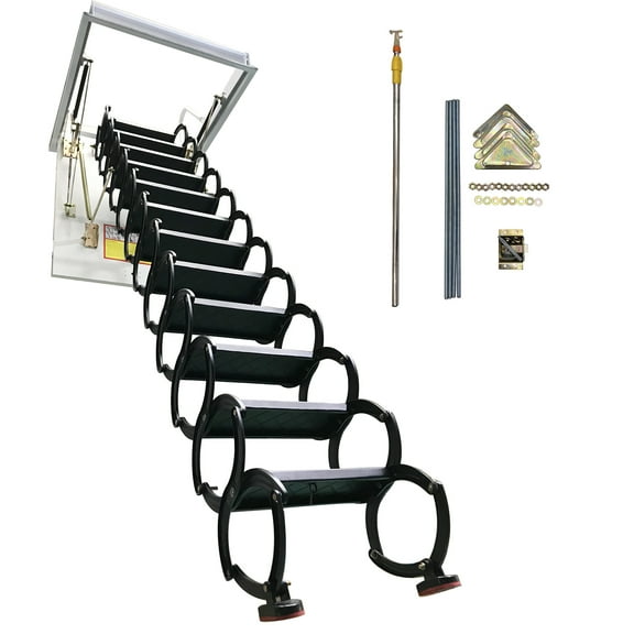 Hidden Telescopic Folding Ladder Black 9.8ft/12Steps Steel 27.56x35.43in