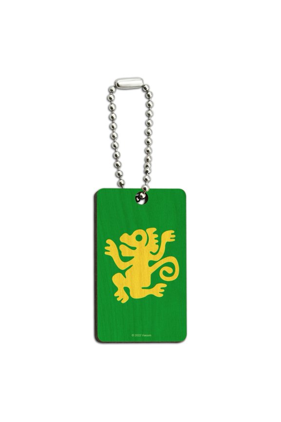 Hidden Temple Green Monkeys Wood Wooden Rectangle Keychain Key Ring