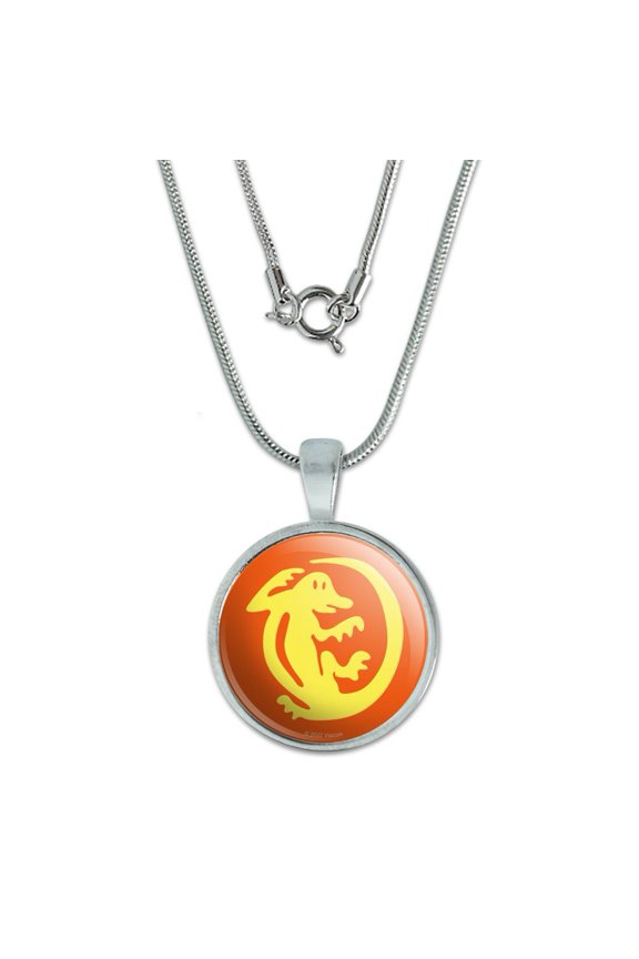 Hidden Temple Orange Iguanas 0.75" Pendant with Sterling Silver Plated Chain