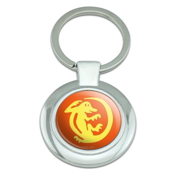Hidden Temple Orange Iguanas Keychain Classy Round Chrome Plated Metal
