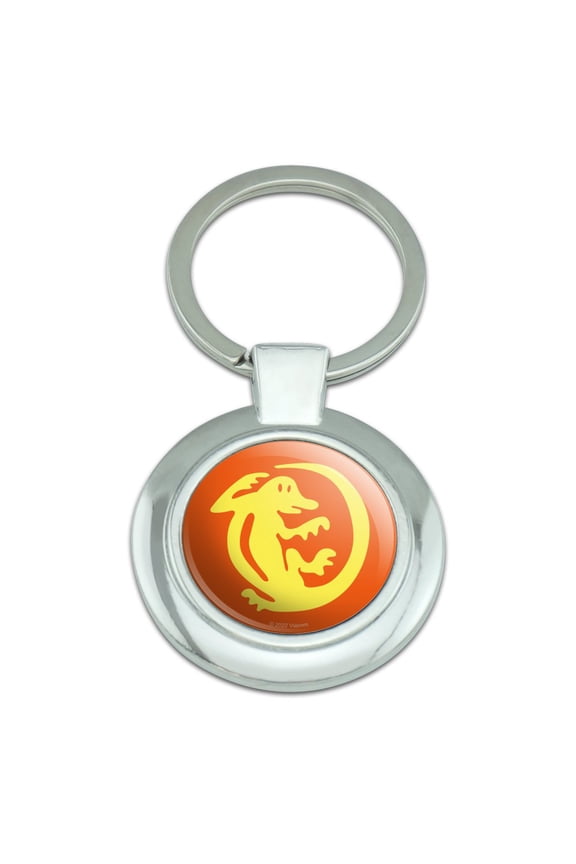 Hidden Temple Orange Iguanas Keychain Classy Round Chrome Plated Metal