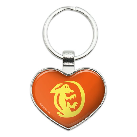 Hidden Temple Orange Iguanas Keychain Heart Love Metal Key Chain Ring