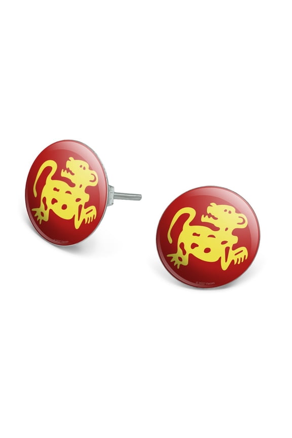 Hidden Temple Red Jaguars Novelty Silver Plated Stud Earrings