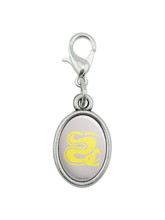 Hidden Temple Silver Snakes Antiqued Bracelet Pendant Zipper Pull Oval Charm with Lobster Clasp