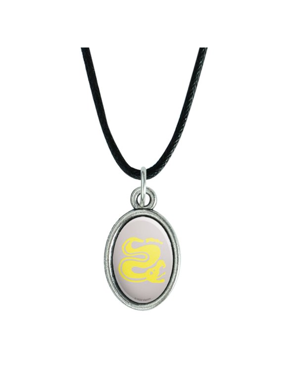 Hidden Temple Silver Snakes Antiqued Oval Charm Pendant with Black Satin Cord