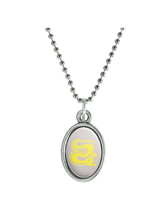 Hidden Temple Silver Snakes Antiqued Oval Charm Pendant with Chain