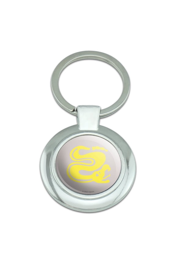 Hidden Temple Silver Snakes Keychain Classy Round Chrome Plated Metal