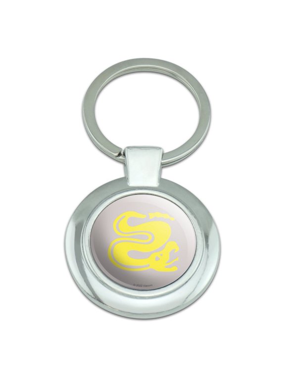 Hidden Temple Silver Snakes Keychain Classy Round Chrome Plated Metal