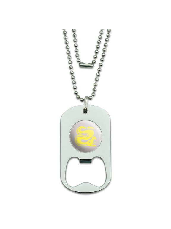 Hidden Temple Silver Snakes Military Dog Tag Bottle Opener Pendant