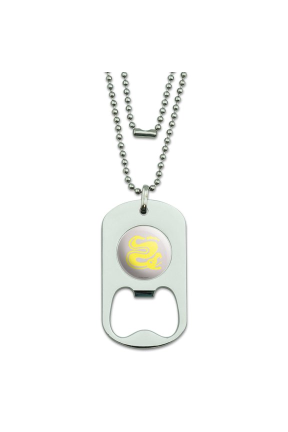 Hidden Temple Silver Snakes Military Dog Tag Bottle Opener Pendant