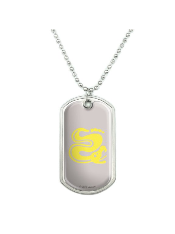 Hidden Temple Silver Snakes Military Dog Tag Pendant Necklace with Chain