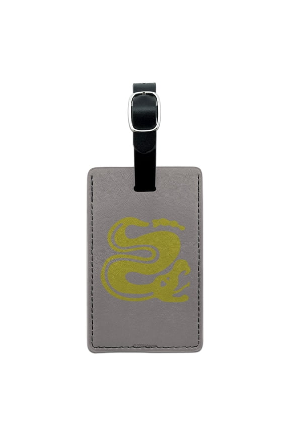 Hidden Temple Silver Snakes Rectangle Leather Luggage Card Carry-On ID Tag