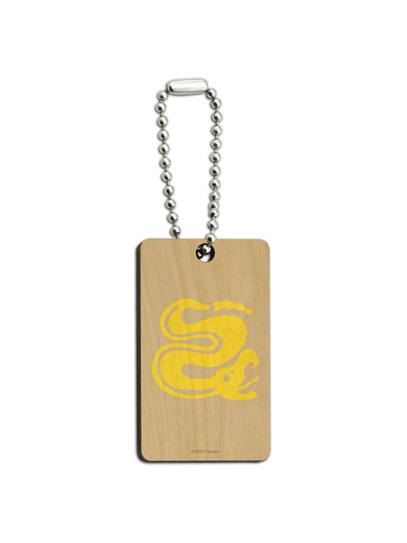 Hidden Temple Silver Snakes Wood Wooden Rectangle Keychain Key Ring