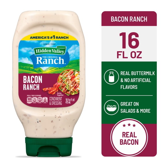Hidden Valley Bacon Ranch Dip Sauce Condiment & Dressing, 16 fl oz Squeeze Bottle