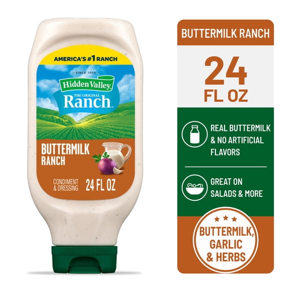 Hidden Valley Buttermilk Ranch Salad Dressing & Condiment, 24 fl oz Squeeze Bottle