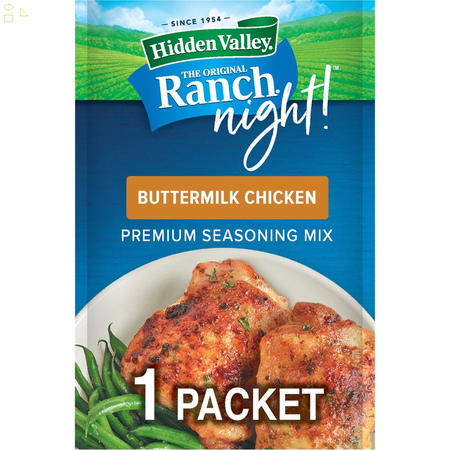 Hidden Valley Chicken Buttermilk Ranch Seasoning Mix, Zesty Flavor, 1 Oz Original Recipe