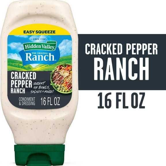 Hidden Valley Cracked Pepper Ranch Condiment and Dressing, 16 fl oz Easy Squeeze Bottle