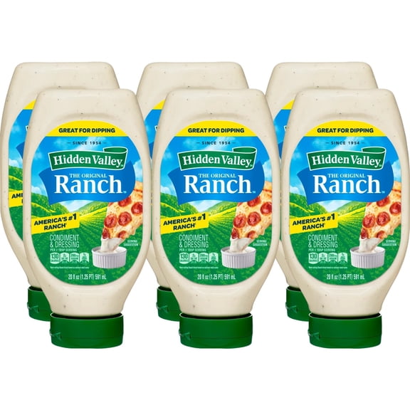 (6 pack) Hidden Valley Original Ranch Dipping Sauce Salad Dressing and Topping, 20 fl oz Easy Squeeze Bottle