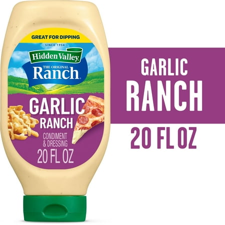 Hidden Valley Garlic Ranch Dip Sauce Condiment & Dressing, 20 fl oz Squeeze Bottle