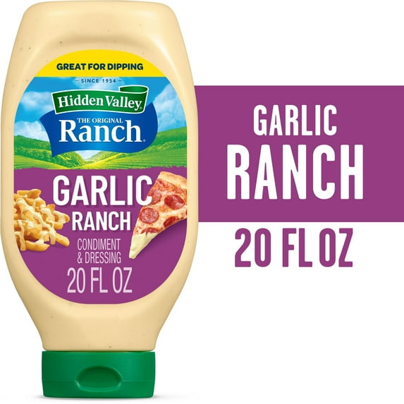 Hidden Valley Garlic Ranch Dip Sauce Condiment & Dressing, 20 fl oz Squeeze Bottle