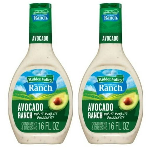 Hidden Valley Gluten Free Avocado Ranch Salad Dressing and Topping, 16 fl oz, Pack of 2, Bundled with V2U Utensil Set