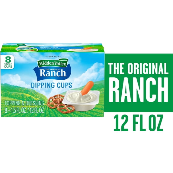 (8 Pack) Hidden Valley Ranch Dip Sauce Salad Dressing, Condiment & Topping, 1.5 fl oz To-Go Cups