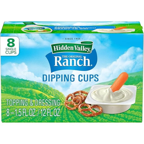 Hidden Valley Ranch Dressing & Dipping Sauce, Ranch Dressing, Gluten Free Salad Dressing To Go Cups, On-the-Go Dipping Sauce, 1.5 Ounce Dipping Cups (Pack of 8)