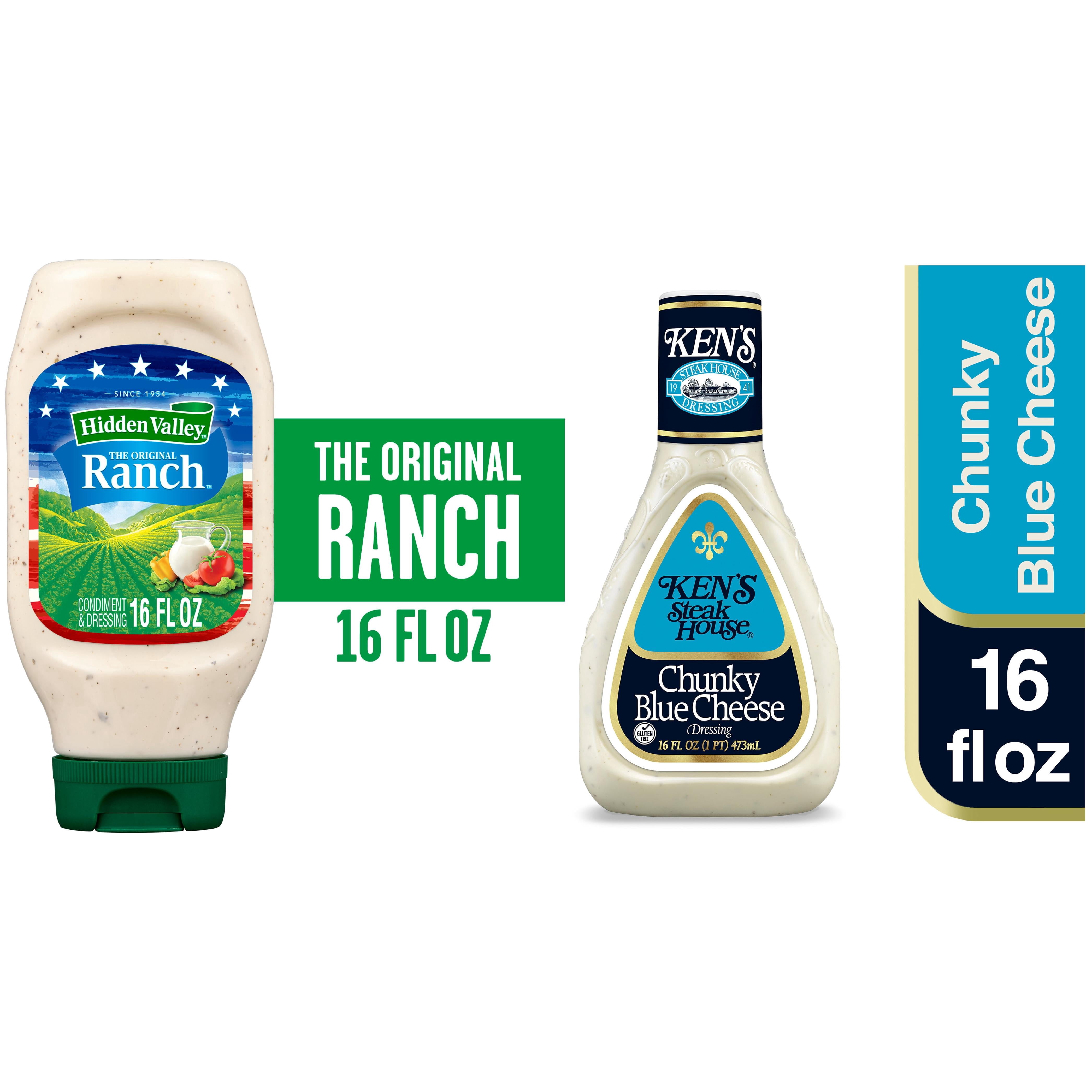 Hidden Valley Ranch & Ken's Chunky Blue Cheese Salad Dressing Bundle, 16 fl oz Bottles, 2 Pack