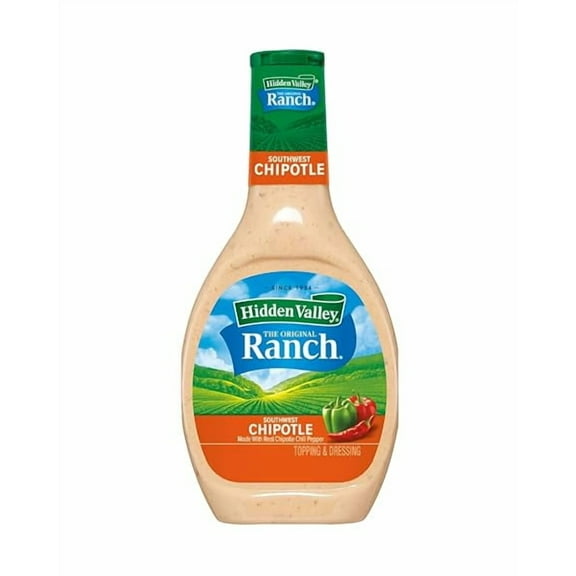 Hidden Valley Southwest Chipotle Ranch Topping and Dressing, 16 Fluid Ounce Bottle, Pack May Vary
