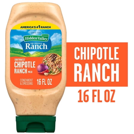 Hidden Valley Southwest Chipotle Ranch Topping and Dressing, 16 fl oz Easy Squeeze Bottle