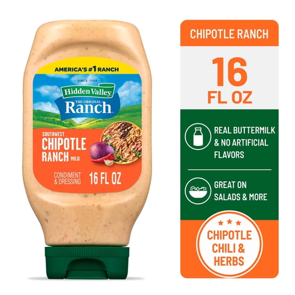 Hidden Valley Southwest Chipotle Ranch Salad Dressing & Condiment, 16 fl oz Squeeze Bottle