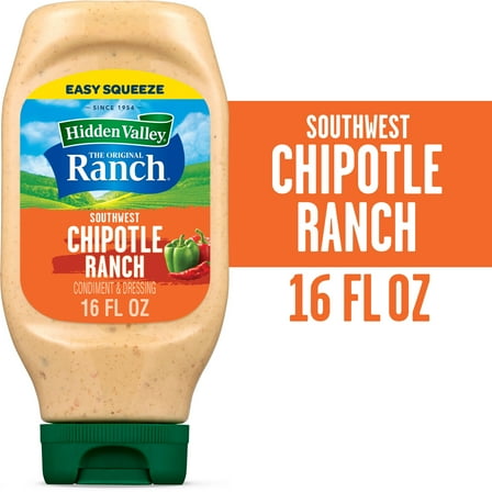 Hidden Valley Southwest Chipotle Ranch Topping and Dressing, 16 fl oz Easy Squeeze Bottle