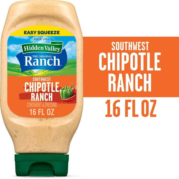 Hidden Valley Southwest Chipotle Ranch Topping and Dressing, 16 fl oz Easy Squeeze Bottle