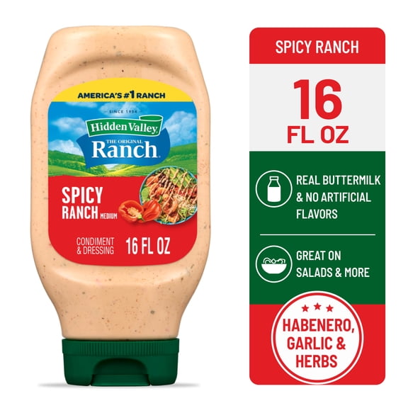 Hidden Valley Spicy Ranch Salad Dressing & Condiment, 16 fl oz Squeeze Bottle