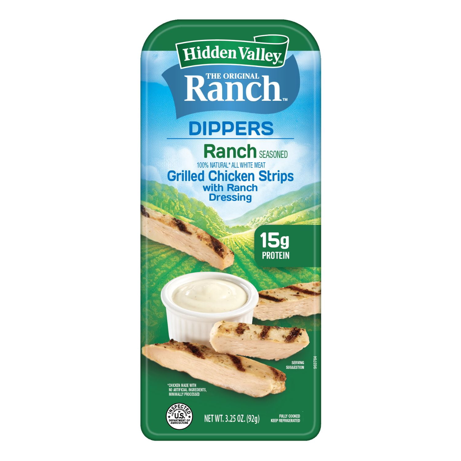 3.25 oz Hidden Valley Ranch Dipper, Fully Cooked and Chopped Chicken and a Cup of Ranch Dipping Sauce, Inside a Heat Sealed Molded Plastic Tray