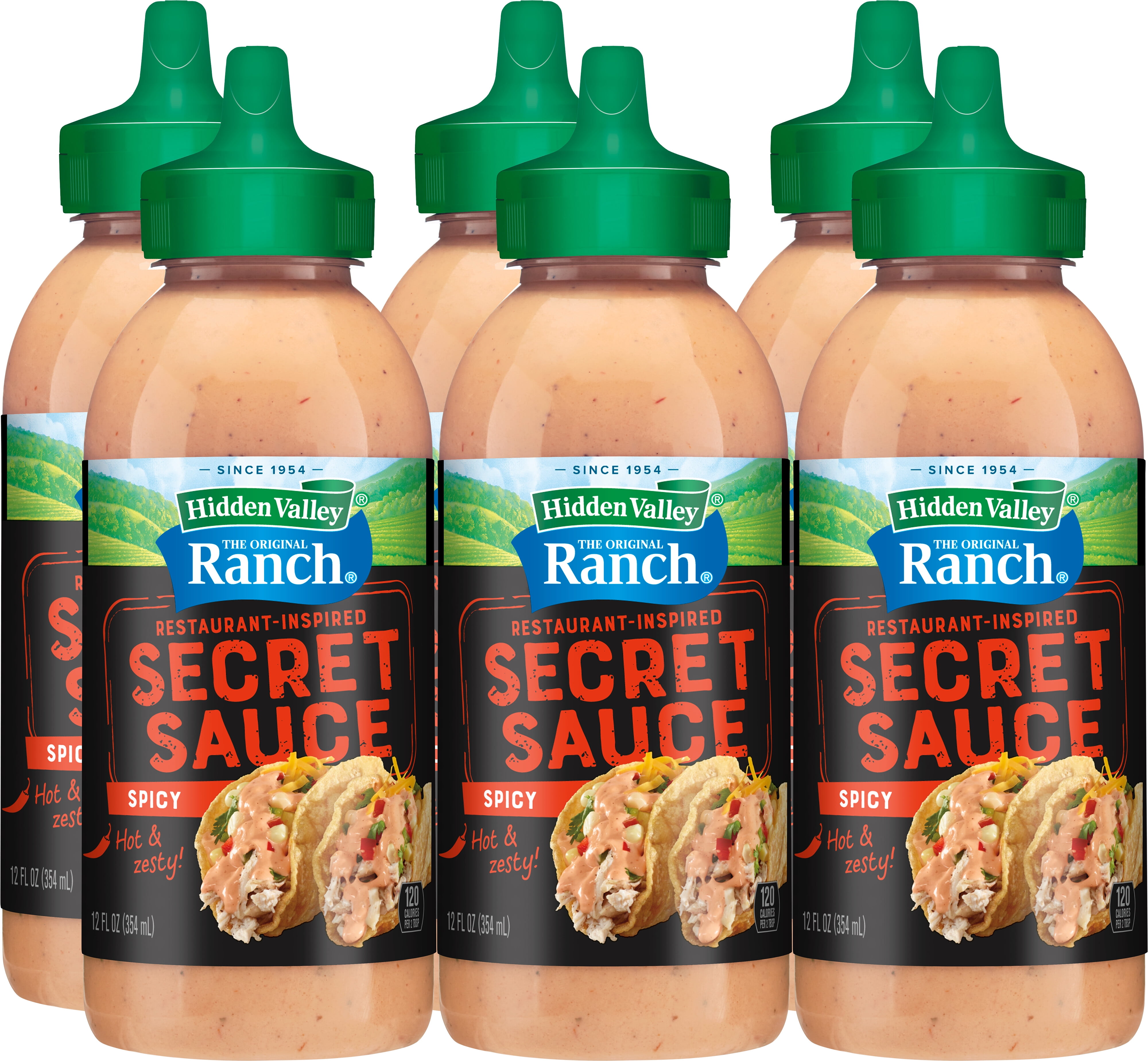 (6 pack) Hidden Valley Ranch Spicy & Zesty Taco Secret Sauce, 12 fl oz Squeeze Bottle